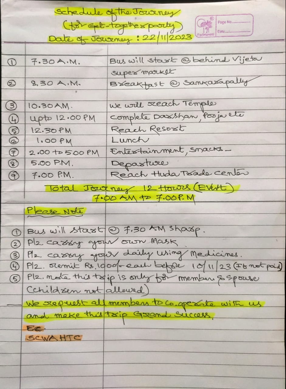 Schedule of get-together party on 22-11-2023.